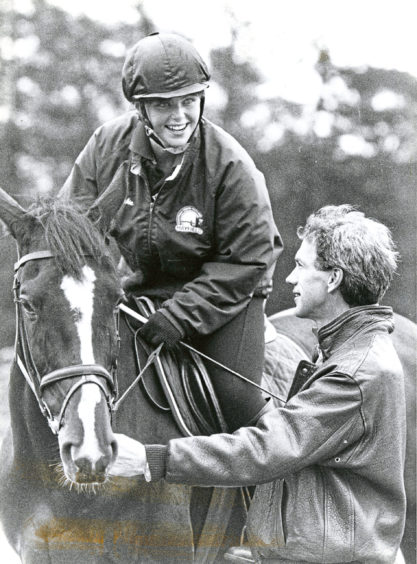 1993: Auchnagatt rider Jackie Taig (19) in conversation with Olympic eventer Ian Stark at Hayfield Equestrian Centre, Aberdeen.
