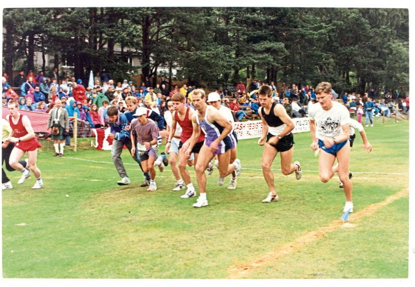 1992 - Competitors in one of the races at Ballater Highland Games in August 1992