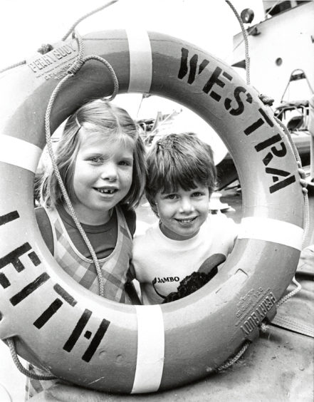 1986 - Aberdeen youngsters Joanna and Stephen Ratcliffe  explored the fisheries protection vessel Westra in  anticipation of the Fish Festival