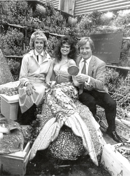 1986 - Mermaid Donna with Coronation Street star Bill  Roache, who plays Ken Barlow, and wife Sara, who  officially opened the festival