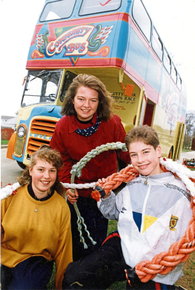 1991 - Oldmachar Academy second year pupils  Susan Jack, left, and Kevin MacDonald get  some ‘knotty’ tips from Paula Mitchell of the  BP Exploration Community Bus