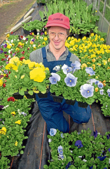 2001 - Jim Spiers from Easter Anguston  Farm with a selection of plants  which were on sale to visitors