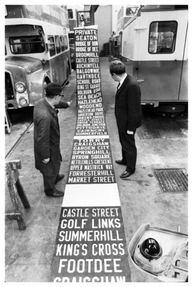 1969: A destination screen used on the Corporation buses with about 120 place names