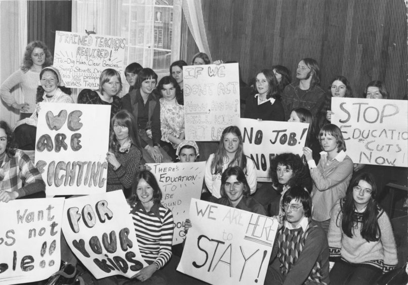 1976: Students who staged a sit-in at Aberdeen College of Education in May 1976 in protest at Government plans to prune £57 million from the Scottish Education budget by 1980.