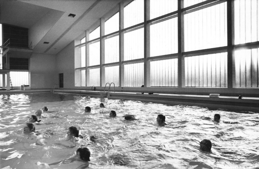 1970: In the spacious swimming pool of the Physical Education Building which occupies the lowest part of the ground in the campus of Aberdeen's new College of Education at Hilton.