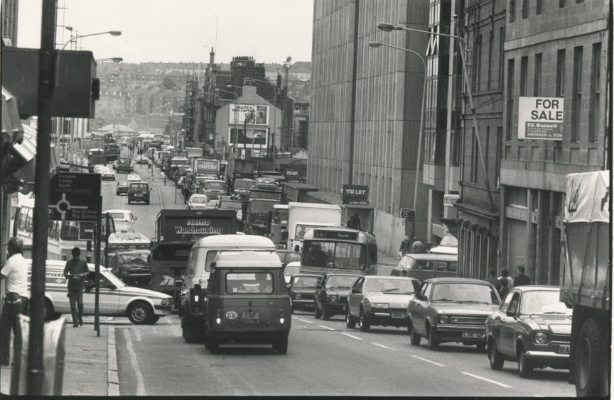 Looking north up Market Street towards Aberdeen city centre, 21 October 1981.