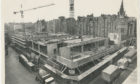 The Aberdeen New Market development at juntion of Market Street and Hadden Street showing constuction well under way.  The rear of the Union Street tenements can be seen. 9 February 1973.