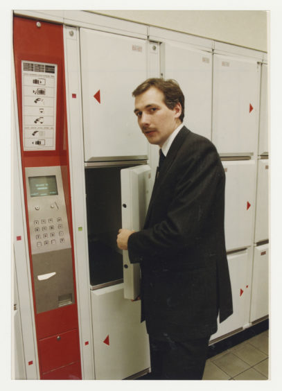 1991: Aberdeen ScotRail service manager Steven Montgomery checks out the new locker system at Aberdeen Railway Station.