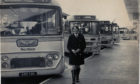 1974:  A smiling 'clippie' at Guild Street bus station is glad to be back at work in 1974 after a dispute was settled and picketing ended.