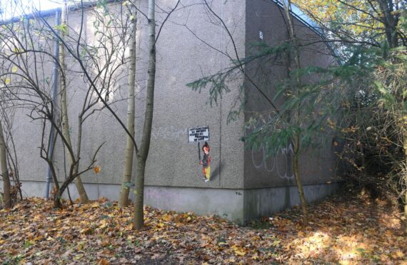 A potential Banksy painting at the back of an industrial unit along the Deeside Way.  Pic by Chris Sumner/DCT MEDIA
