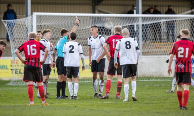 Michael McRobert was sent off for Clach.