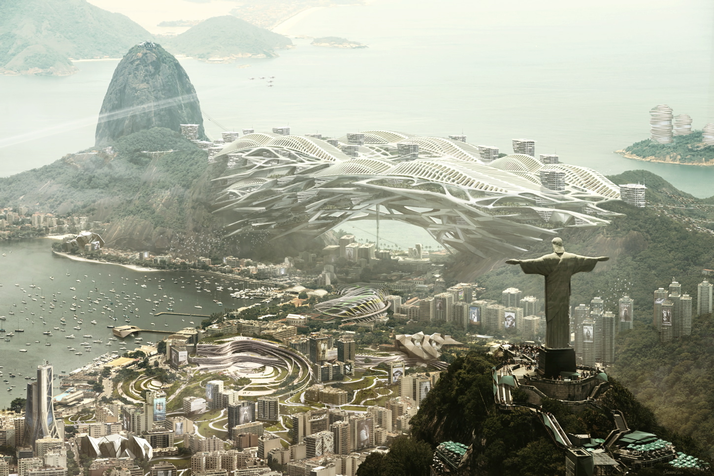 An image of Rio in 2029 created by one of the concept artists working on Deus Ex