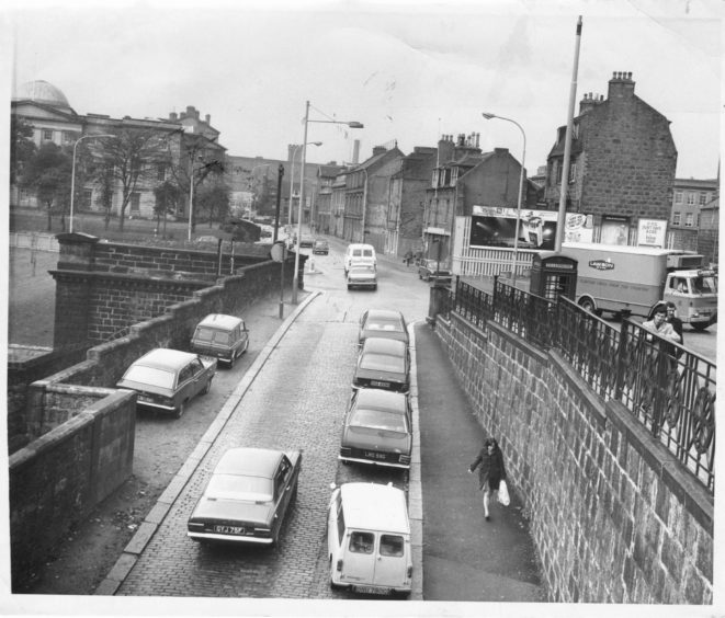 1974: Aberdeen's Denburn Road looking towards Woolmanhill from Rosemount Viaduct in October 1974.