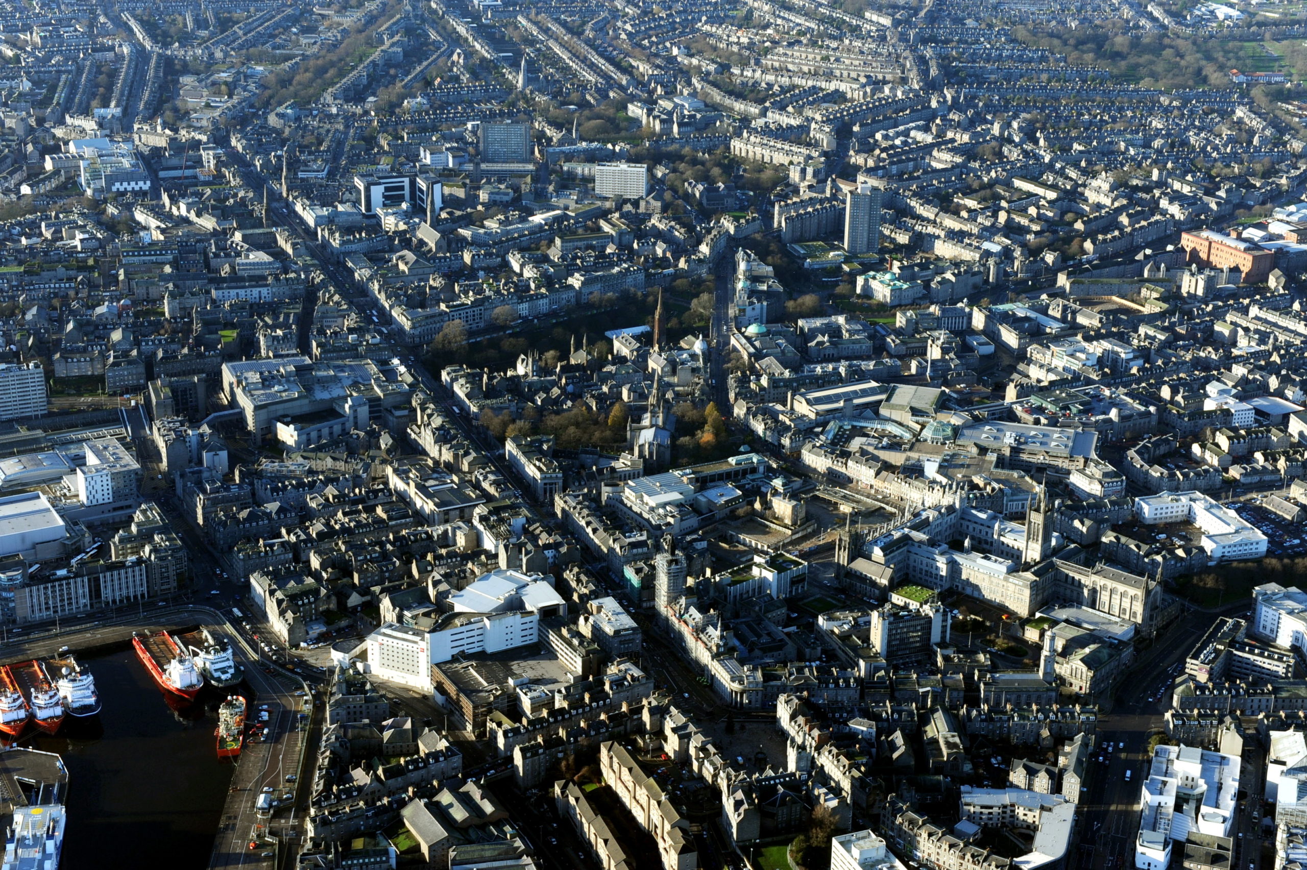 An aerial view of Aberdeen city centre. Picture by Cabro Aviation.