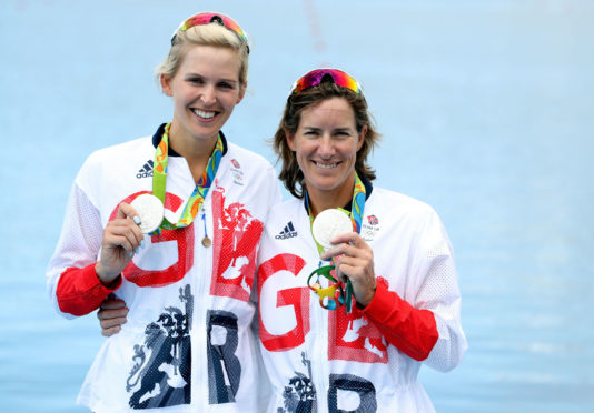 silver star:  Aberdeen’s Katherine Grainger, right, celebrates her rowing silver medal with Victoria Thornley.