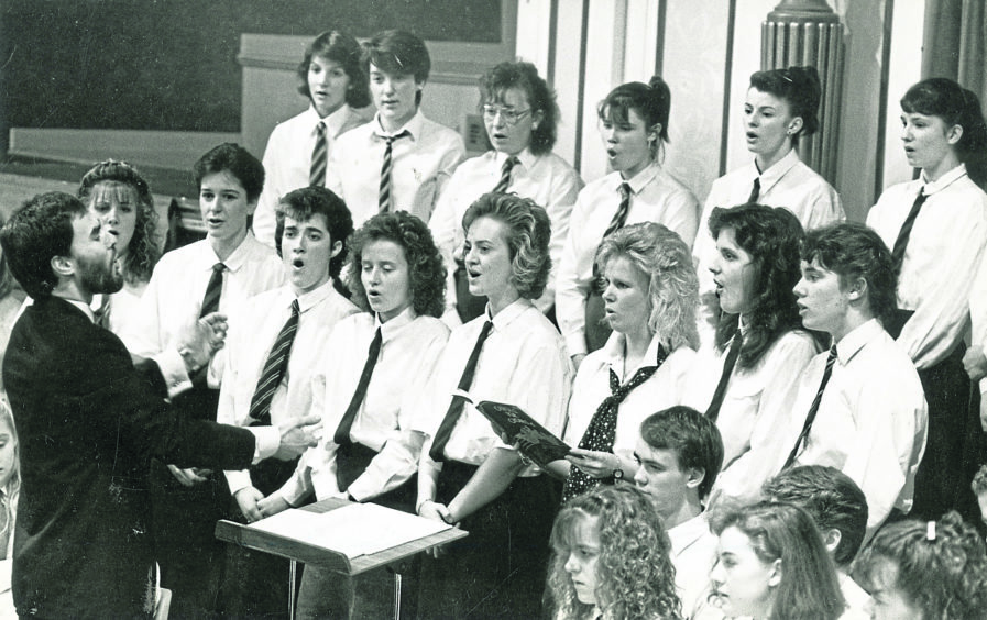 1988: Mr Anderson conducting members of the Aberdeen Music Centre Girls Choir