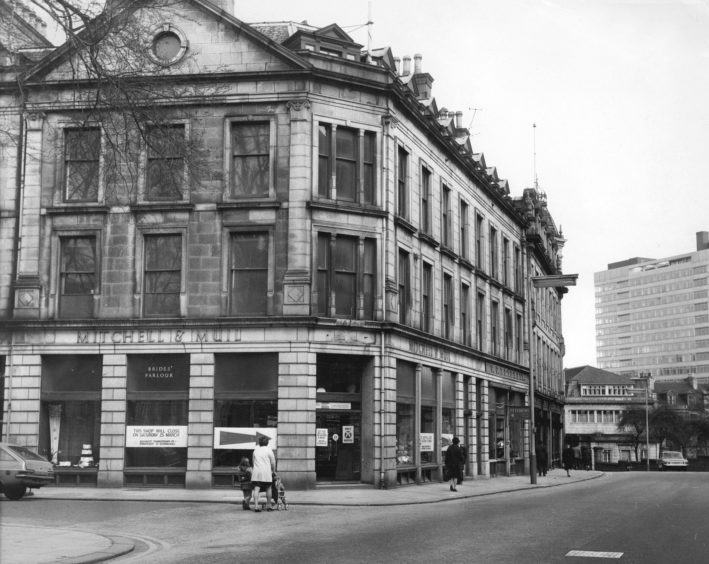 The shop of Aberdeen bakers Mitchell & Muil in Schoolhill as it was in March 1972. As can be seen from the notice in the window the shop was to close on March 25.