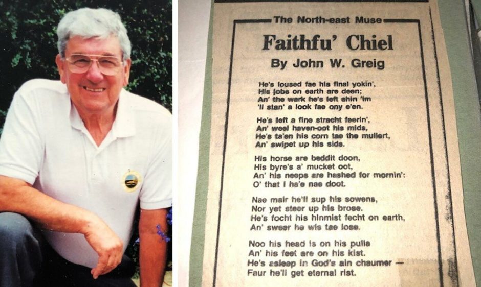 John Greig and the poem published in The Press and  Journal in his father's memory.