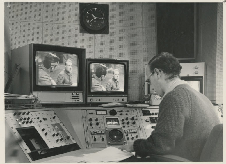 1971: John Watson in the technical control area of Grampion Television's Aberdeen offices.