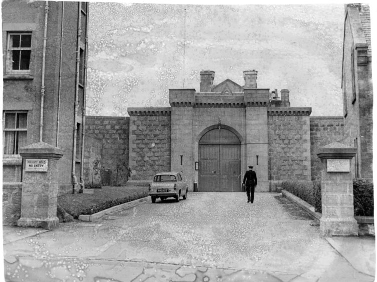 The grim gates of Craiginches Prison, Aberdeen, where tomorrow, the execution of Henry John Burnett is due to take place.