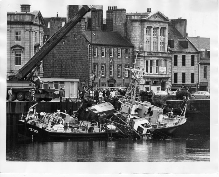 1984: An accident at Aberdeen Docks, when a crane toppled over on the deck of a naval training ship.