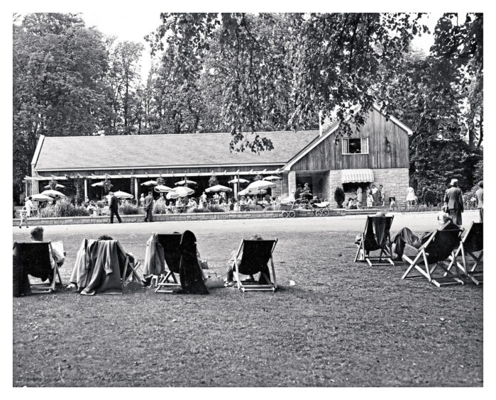 The deck chairs are out and Aberdonians relax in the sun at Hazlehead Park in 1961. Families enjoy a cup of tea and a snack under the sunshades at the restaurant while a queue waits patiently for ice cream.