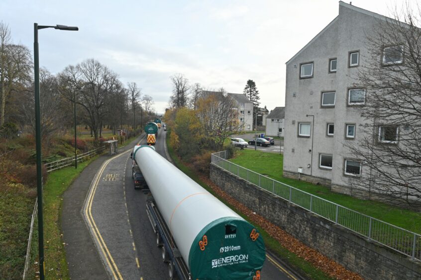 Train and wind turbine convoys on the A96 in Elgin. Photos: Jason Hedges/DCT Media