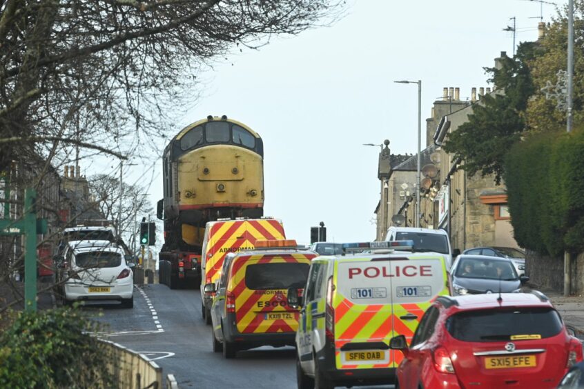 Train and wind turbine convoys on the A96 in Elgin. Photos: Jason Hedges/DCT Media