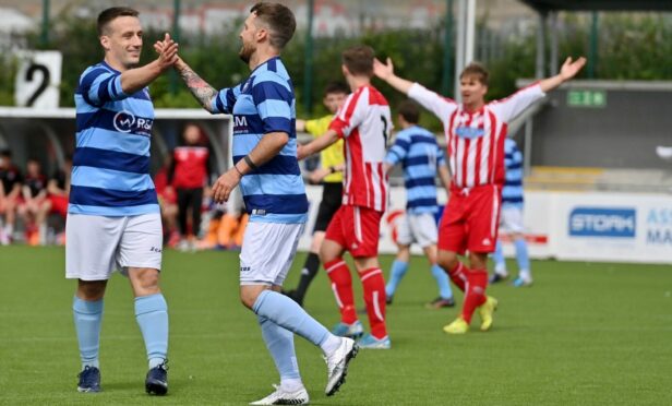 Jack Henderson, left, netted a hat-trick for Dee. Picture by Kath Flannery