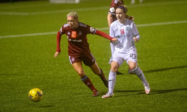 Aberdeen's Bailley Collins in action against Hibs earlier this season in the SWPL Cup. Picture by KATH FLANNERY