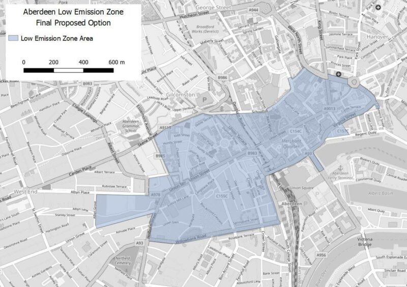 Map shows Aberdeen's new LEZ zone. 