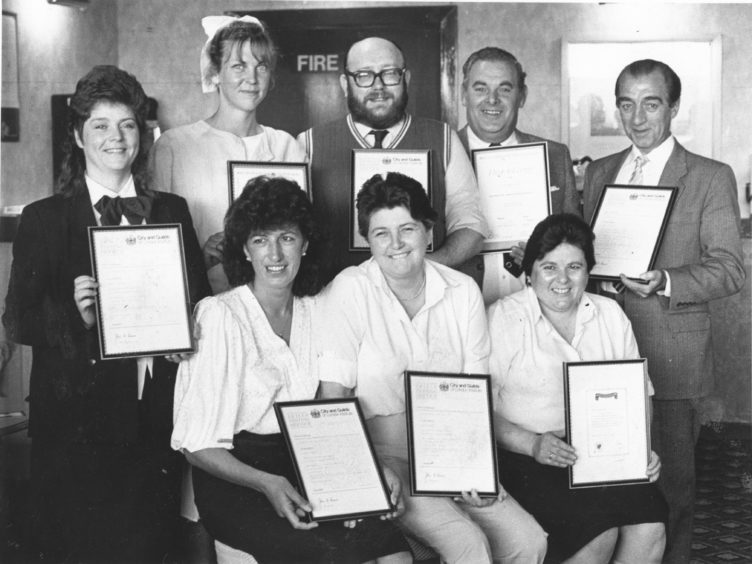 1986 - Staff at the Lord Byron who were awarded certificates from the City and Guilds and Hotel and Catering Industry Training Board were, back, from left, Norah Gribble, Lucy Lawson, Adrian Drew, Bill McCulloch and Norman Bruce. Seated, Elaine Robertson, Georgina Boyle and Barbara Menzies