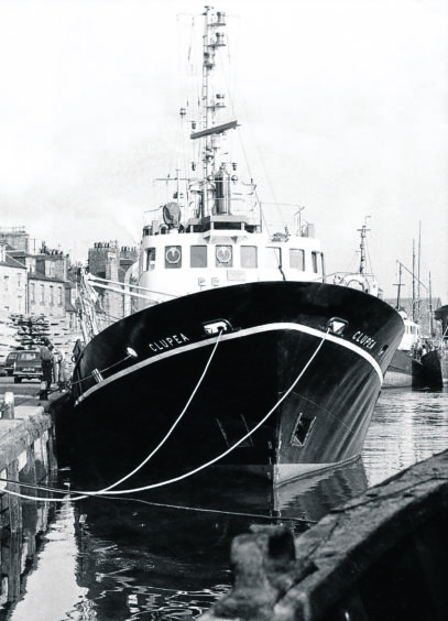 1968: The marine research vessel Clupea berthed at Regent Quay in Aberdeen.