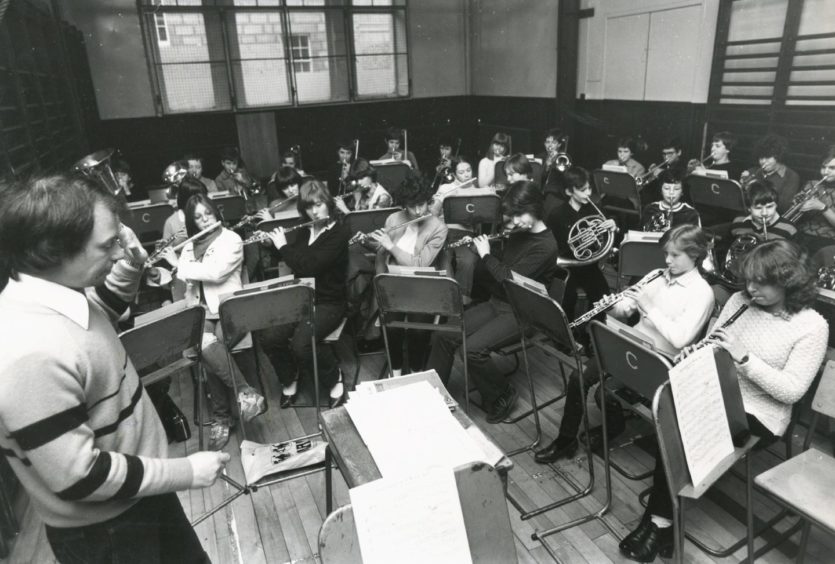 1982: Eddie McGovern conducting the Aberdeen Schools' Junior Concert Band at practice in Aberdeen Music Centre, Belmont Street.