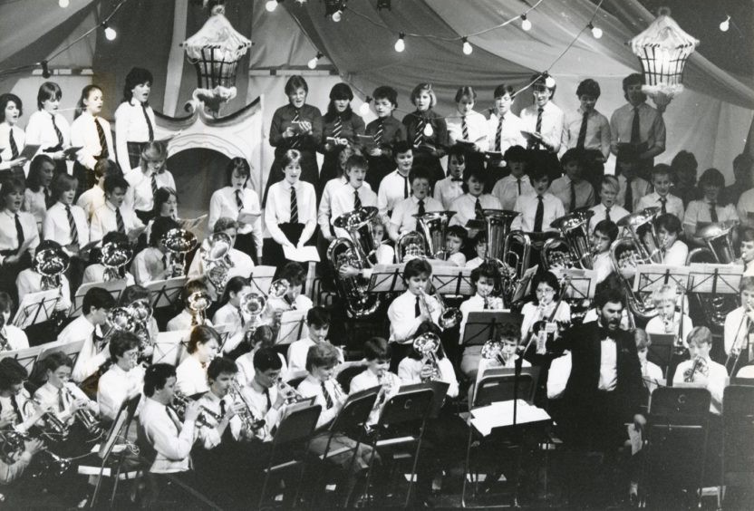 1985: Aberdeen Music Centre Brass Band playing during the Evening Express Concert of Christmas Music held in Powis Academy. Proceeds from the Concert are for the Happy Old Age Appeal for the elderly.