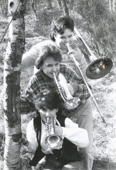 1989: Mackie Academy pupils (from top) Gillian Stewart (14) on trombone, Nicola Hamilton (15) on cornet, and Alison Mutch (14), also cornet.