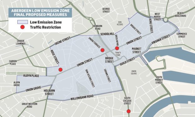 The final boundaries agreed for Aberdeen's planned low emission zone.