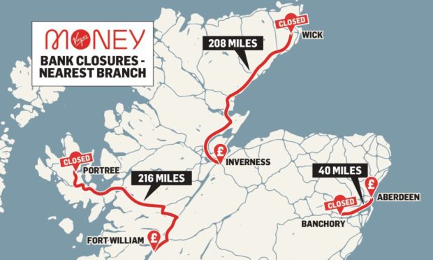 Virgin Money is closing 12 bank branches in Scotland. Photo: PA