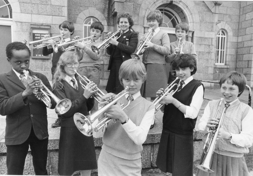 1983: Trumpets are sounding for Powis Academy pupil 13 year old Gayle Duguid (centre), Aberdeen. She won the trumpet 13 years and under brass section in the Aberdeen and North East Schools Music Festival.