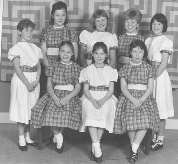 1987: Aberdeen and North East of Scotland Music Festival Scottish Country Dancing in Hall of Powis Academy, St Machar Drive. Elrick School...Standing left to right Andrea Bryce, Heather Sangster, Nicola Taylor, Denise Gemmell, Andrea Davis...seated left to right Claire Henshaw, Christina Allan and Lisa Littlejohn.