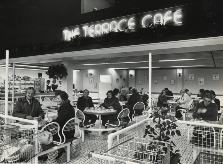 1986 - Customers enjoy a coffee or snack at The Terrace Cafe at the Northern Cooperative, Berryden.
