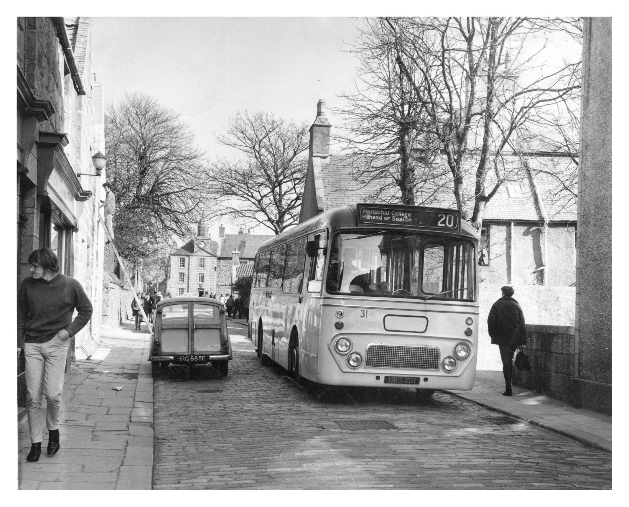 1975: An old number 20 bus shows just how cramped some of the Old Aberdeen streets were.