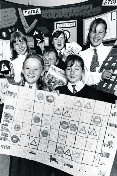 1991: Abbotswell Primary School girls show their display for the Safe Journey to School competition. From left, Laura Sweaney, Suzanne Hillcote and Ann-Marie Caie. Back, Jill Mason, Jennifer Morrice and Claire Burbridge.