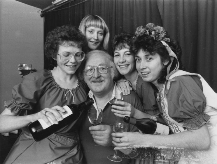 1988: The lucky fellow surrounded by these lovely lasses is secretary and founder member of Pro Arte, Eric Coutts, who with (left to right), Linda Smith, Sheena Cushnie, Geraldine McCann and Caroline Roots) are all set for anniversary celebrations when they take the stage at Aberdeen Arts Centre next week for their production of The New Moon.