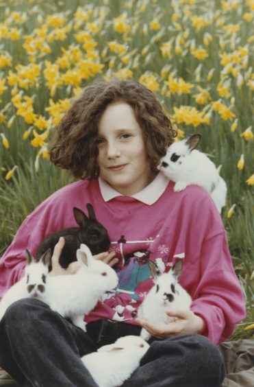 1991 - Kenna Blackhall Easter Bunnies: Kenna Blackhall (10) with bunnies needing a home.