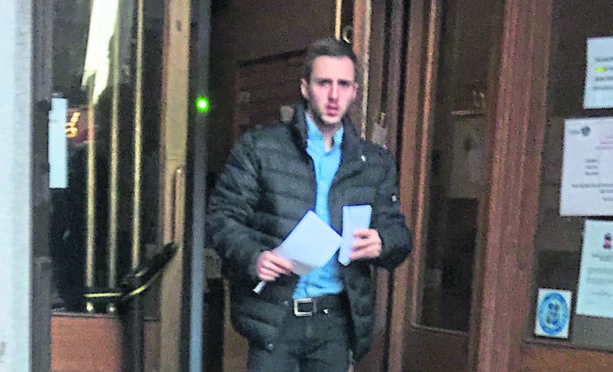 Rhys Brumfield, 22, leaving Aberdeen Sheriff Court after admitting drink driving.