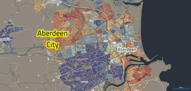 Dark blues indicate least deprived areas, dark reds and oranges indicate areas that are more deprived
