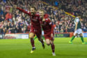 Aberdeen's Gary Mackay-Steven, right, celebrates his goal against Hibs with team-mate Stevie May.