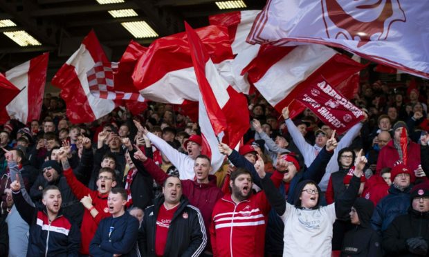 Aberdeen fans pictured at Pittodrie for the Scottish Cup against Kilmarnock on February 8, 2020