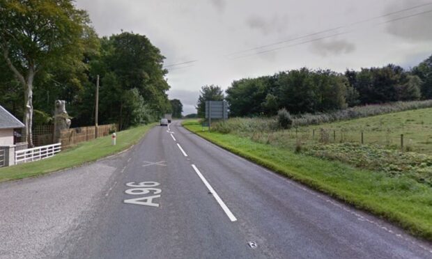 The A96 is closed near Pitmachie. Supplied by Google Maps.